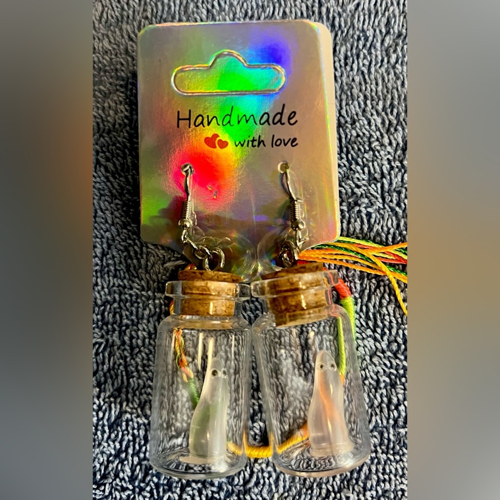 Glass Bottle Ghost  Handmade and designed earrings with FREE Bracelet